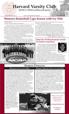 Harvard Varsity Club NEWS & VIEWS of Harvard Sports