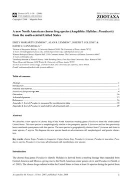 Zootaxa,A New North American Chorus Frog Species