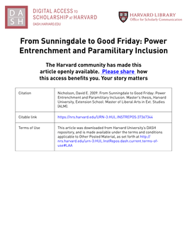 From Sunningdale to Good Friday: Power Entrenchment and Paramilitary Inclusion