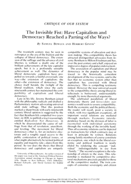 The Invisible Fist: Have Capitalism and Democracy Reached a Parting of the Ways?