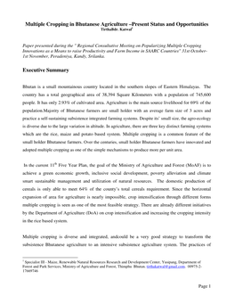 Multiple Cropping in Bhutanese Agriculture –Present Status and Opportunities Tirthabdr