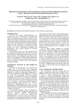 Grenvillian Basement and Famatinian Events of the Sierra De Umango (29ºs): a Review and New Geochronological Data