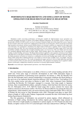 Performance Requirements and Simulation of Rotor Operation for High-Mountain Rescue Helicopter