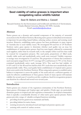 Seed Viability of Native Grasses Is Important When Revegetating Native Wildlife Habitat