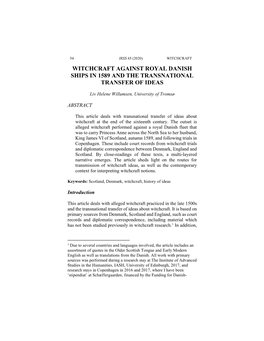 Witchcraft Against Royal Danish Ships in 1589 and the Transnational Transfer of Ideas