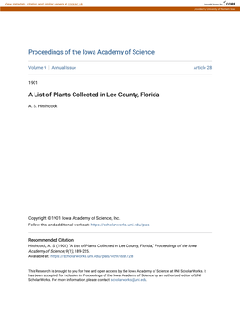 A List of Plants Collected in Lee County, Florida