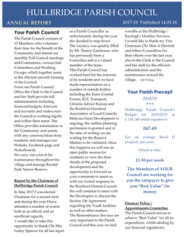 Your Parish Council As a Parish Councillor As Wreaths at the Hullbridge / Unfortunately During the Year Rayleigh / Hockley Services