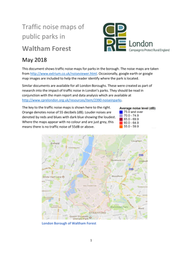 Traffic Noise Maps of Public Parks in Waltham Forest May 2018