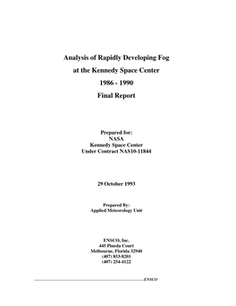 Analysis of Rapidly Developing Fog at the Kennedy Space Center 1986 - 1990 Final Report