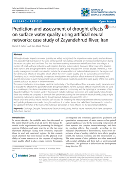 Prediction and Assessment of Drought Effects on Surface Water Quality Using Artificial Neural Networks: Case Study of Zayandehrud River, Iran Hamid R