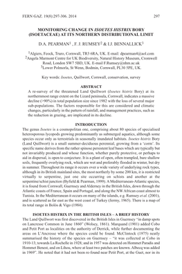 Monitoring Change in Isoetes Histrix Bory (Isoetaceae) at Its Northern Distributional Limit D.A. Pearman1 , F. J. Rumsey2 &