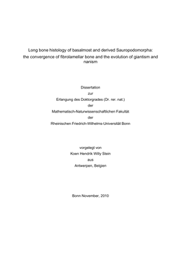 Long Bone Histology of Basalmost and Derived Sauropodomorpha: the Convergence of Fibrolamellar Bone and the Evolution of Giantism and Nanism