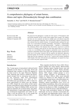 A Comprehensive Phylogeny of Extant Horses, Rhinos and Tapirs (Perissodactyla) Through Data Combination