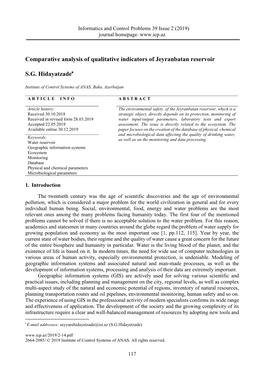 Comparative Analysis of Qualitative Indicators of Jeyranbatan Reservoir