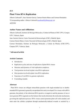 Plant Virus RNA Replication