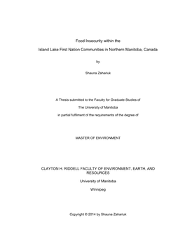 Food Insecurity Within the Island Lake First Nation Communities In