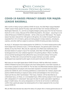 COVID-19 Raises Privacy Issues for Major-League Baseball