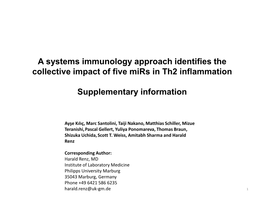 A Systems Immunology Approach Identifies the Collective Impact of Five Mirs in Th2 Inflammation Supplementary Information