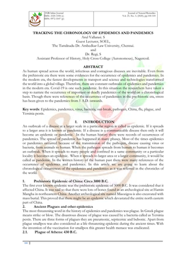 TRACKING the CHRONOLOGY of EPIDEMICS and PANDEMICS Arul Vallarasi