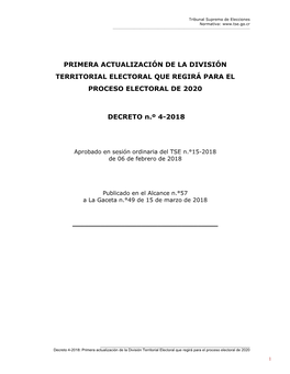 Primera Actualización De La División Territorial Electoral Que Regirá Para El Proceso Electoral De 2020