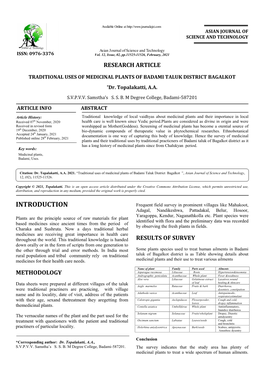 INTRODUCTION Frequent Field Survey in Prominent Villages Like Mahakoot, Adagal, Nandikeshwa, Pattadakal, Belur, Hosoor, Yaragoppa, Kendur, Naganathkolla Etc