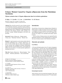 Urinary Myiasis Caused by Clogmia Albipunctata from the Palestinian Territories Myiases Urinaires Dues À Clogmia Albipunctata Dans Les Territoires Palestiniens