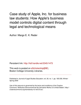 Case Study of Apple, Inc. for Business Law Students: How Apple's Business Model Controls Digital Content Through Legal and Technological Means