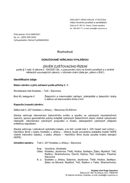 KRAJSKÝ ÚŘAD KRAJE VYSOČINA Odbor Životního Prostředí a Zemědělství Žižkova 57, 587 33 Jihlava, Česká Republika Tel.: 564 602 111, E-Mail: Posta@Kr-Vysocina.Cz