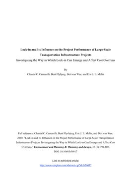 Lock-In and Its Influence on the Project Performance of Large-Scale Transportation Infrastructure Projects Investigating The