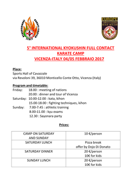 5° International Kyokushin Full Contact Karate Camp Vicenza-Italy 04/05 Febbraio 2017