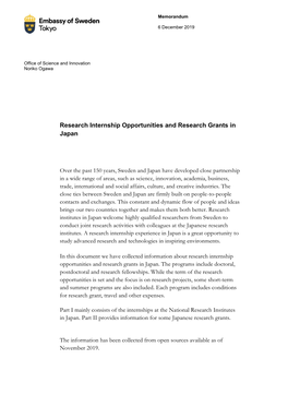 Research Internship Opportunities and Research Grants in Japan