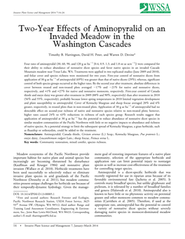 Two-Year Effects of Aminopyralid on an Invaded Meadow in the Washington Cascades