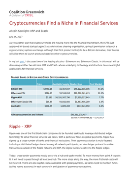 Cryptocurrencies Find a Niche in Financial Services