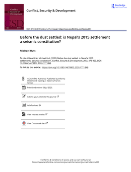 Is Nepal's 2015 Settlement a Seismic Constitution?