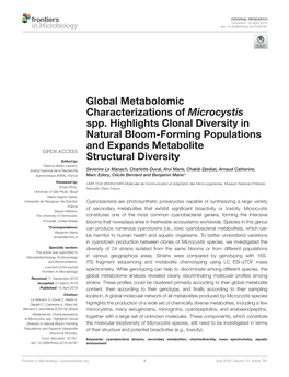 Global Metabolomic Characterizations of Microcystis Spp. Highlights Clonal Diversity in Natural Bloom-Forming Populations and Expands Metabolite