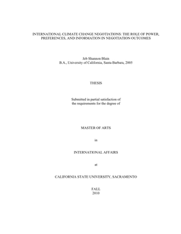 International Climate Change Negotiations: the Role of Power, Preferences, and Information in Negotiation Outcomes