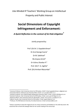 Social Dimensions of Copyright Infringement and Enforcement: ☨ a Quick Reflection in the Context of Sci-Hub Litigation