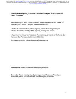 Protein Moonlighting Revealed by Non-Catalytic Phenotypes of Yeast Enzymes