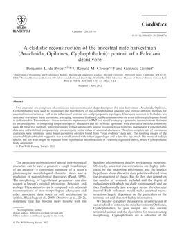 A Cladistic Reconstruction of the Ancestral Mite Harvestman (Arachnida, Opiliones, Cyphophthalmi): Portrait of a Paleozoic Detritivore