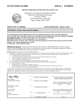 ITB No. 2519H039 Grader, Wing & Plow Blades.Pdf