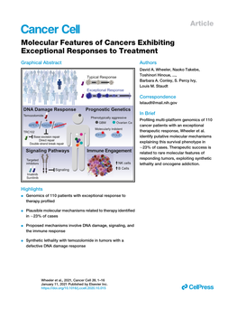 Molecular Features of Cancers Exhibiting Exceptional Responses to Treatment