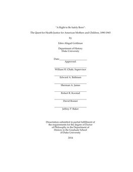 The Quest for Health Justice for American Mothers and Children, 1890-1965