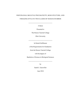 Postcranial Skeletal Pneumaticity, Bone Stucture, And