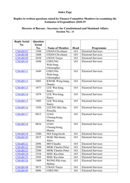 Page Replies to Written Questions Raised by Finance Committee