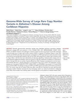 Genome-Wide Survey of Large Rare Copy Number Variants in Alzheimer’S Disease Among Caribbean Hispanics