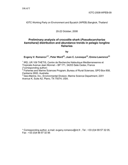 Preliminary Analysis of Crocodile Shark (Pseudocarcharias Kamoharai) Distribution and Abundance Trends in Pelagic Longline Fisheries