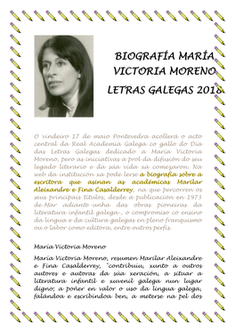 Biografía María Victoria Moreno Letras Galegas 2018