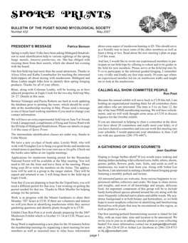 BULLETIN of the PUGET SOUND MYCOLOGICAL SOCIETY Number 432 May 2007