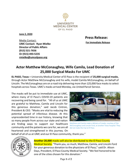 Actor Matthew Mcconaughey, Wife Camila, Lead Donation of 25000