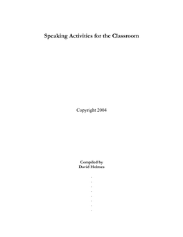 Speaking Activities for the Classroom